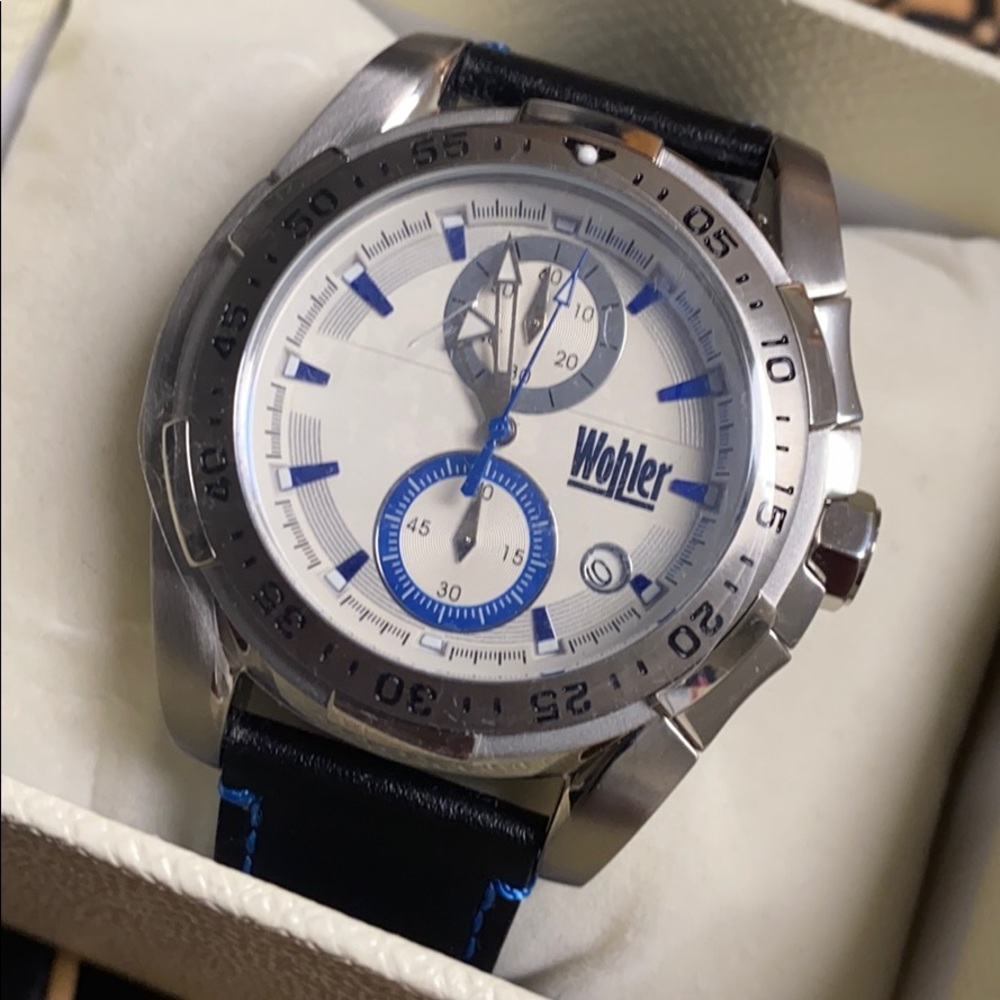 Wohler Stainless Steel w/ Leather Strap Watch NWOT